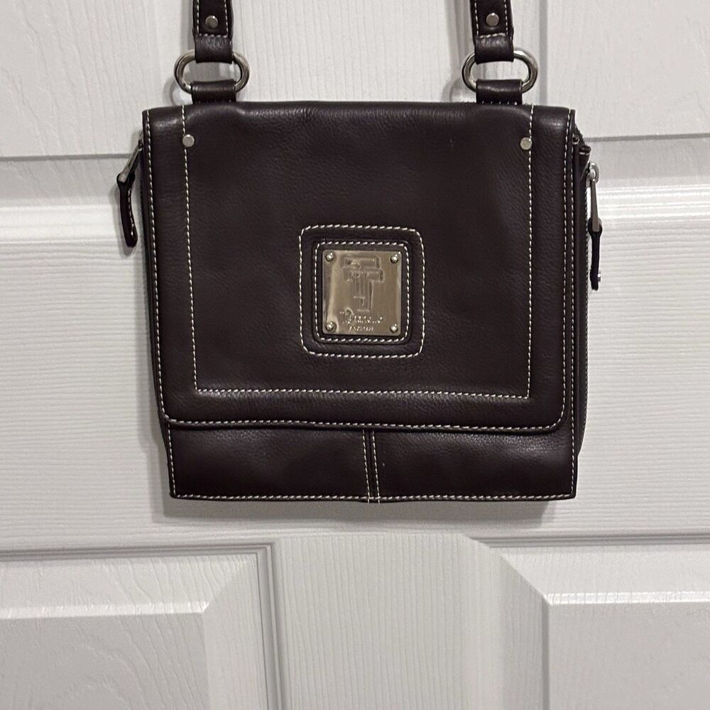 Tignanello Brown Genuine Leather Crossbody Shoulder Bag Card Slots Expandable PU